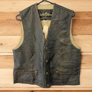 STRUCTURE Vintage Distressed Leather Western Biker Moto Vest
